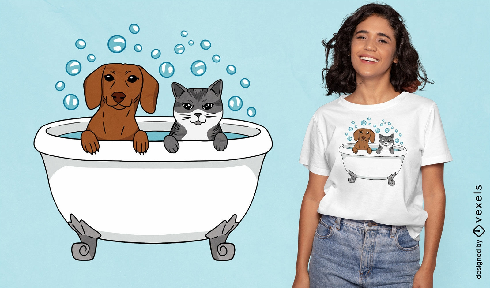 Dog and cat bath t-shirt design