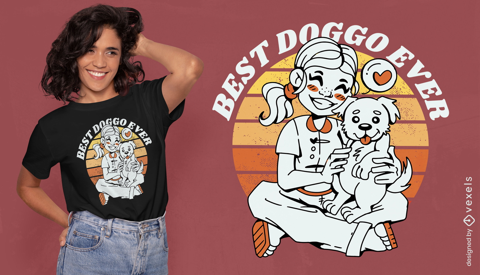 Cartoon-Mädchen und Hunde-T-Shirt-Design