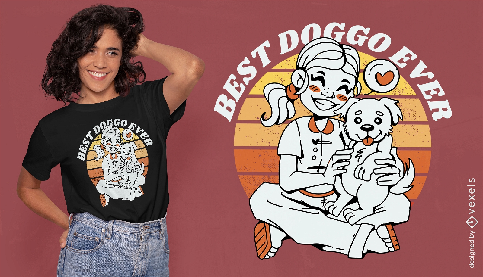 Diseño de camiseta de niña y perro de dibujos animados