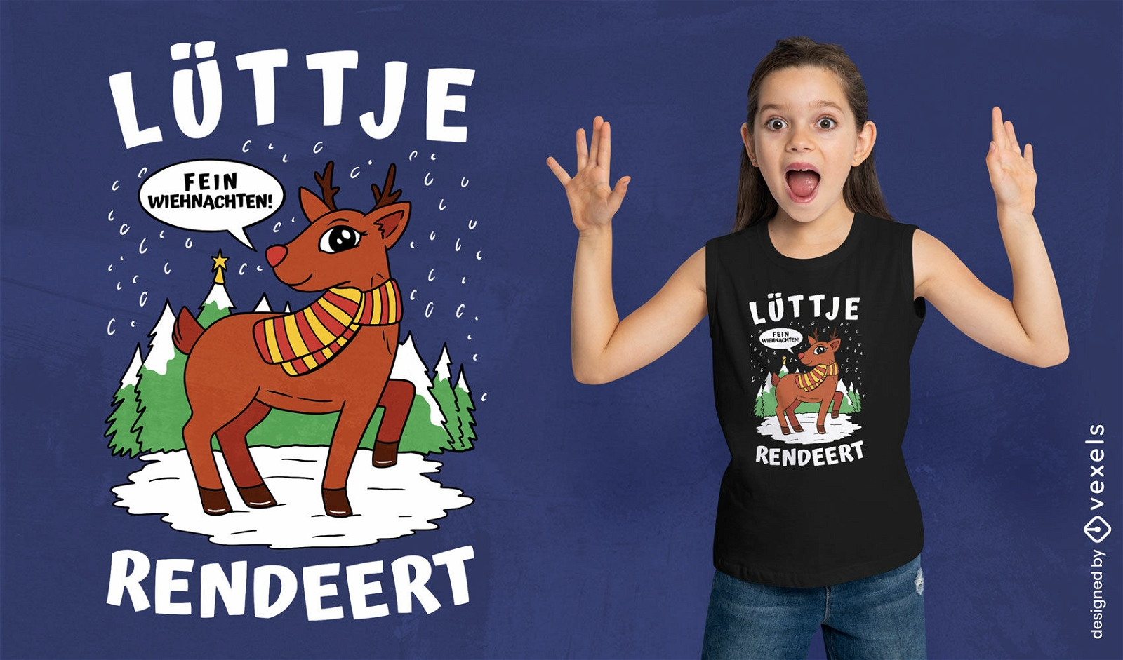 Diseño de camiseta alemana de renos navideños.