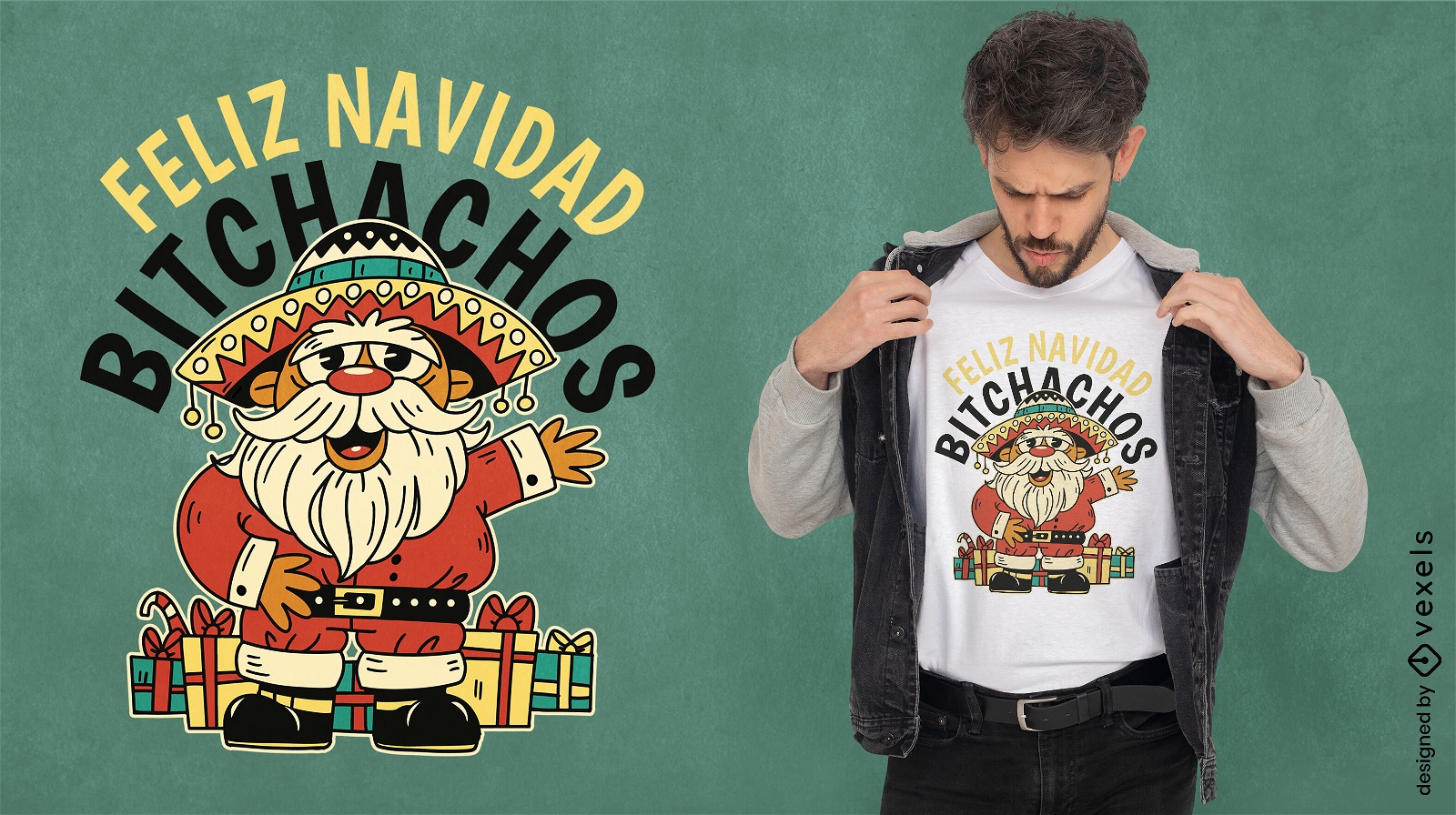 Design de camiseta do Papai Noel mexicano