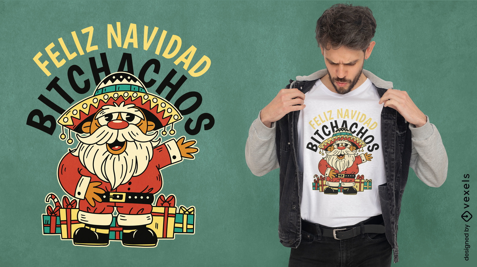 Diseño de camiseta de Papá Noel mexicano