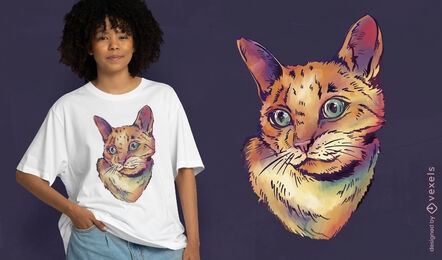 Realistisches Katzen-Aquarell-T-Shirt-Design