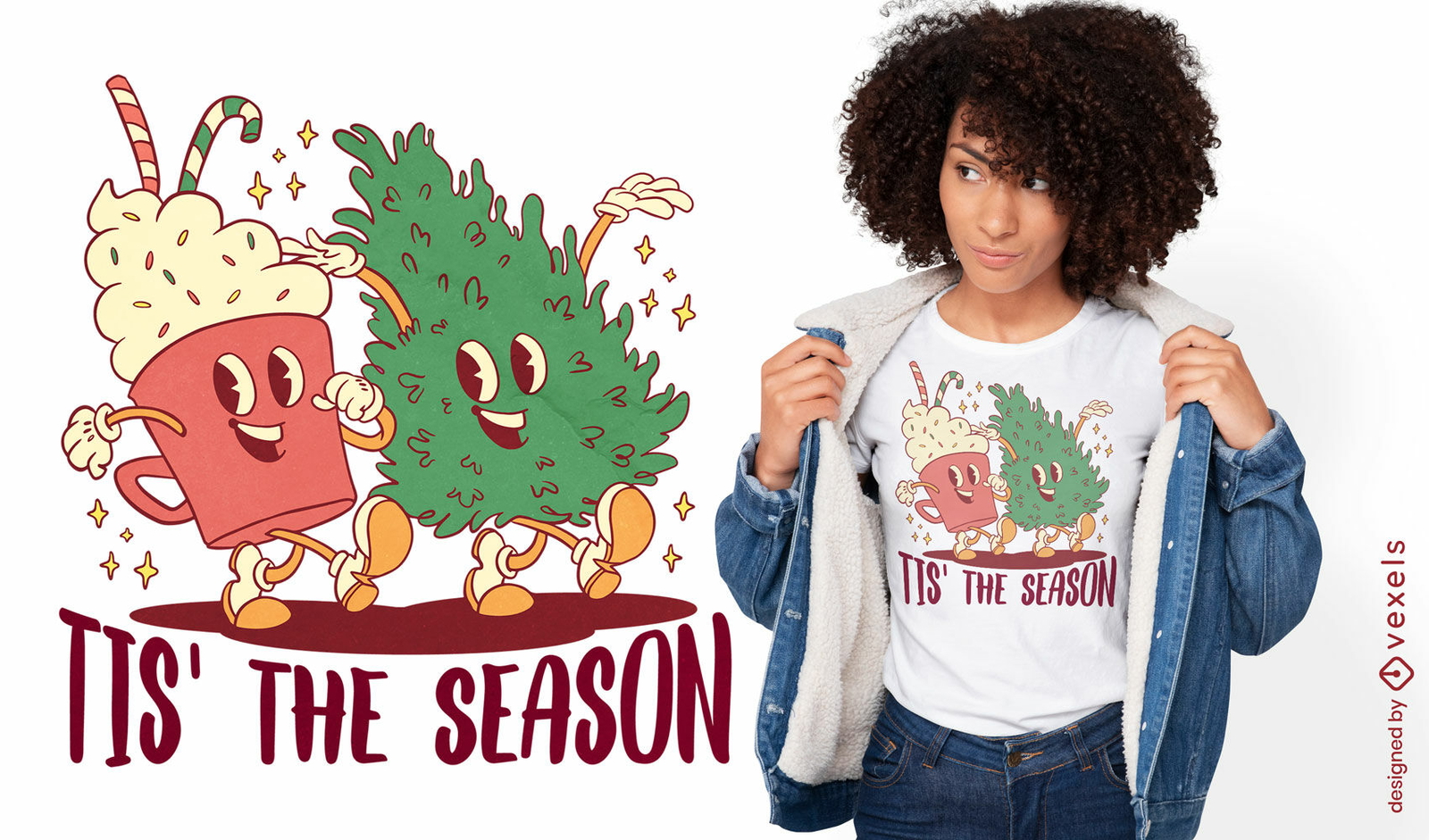 Christmas season retro cartoon t-shirt design