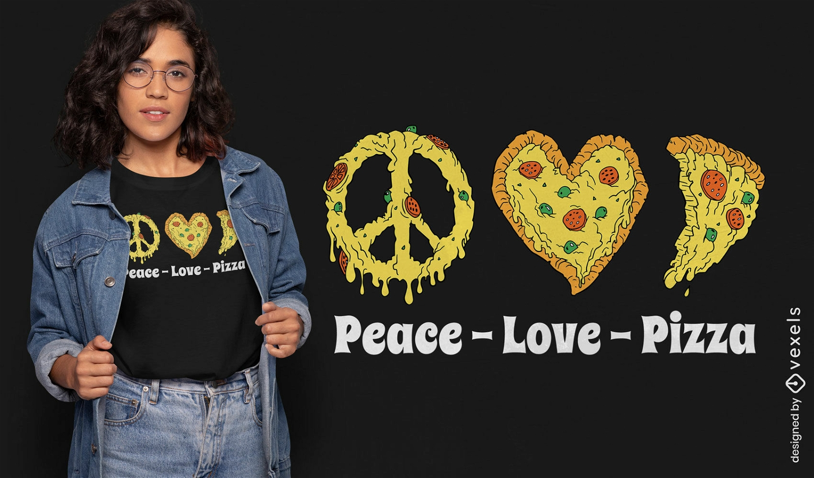 Diseño de camiseta de pizza de amor de paz.