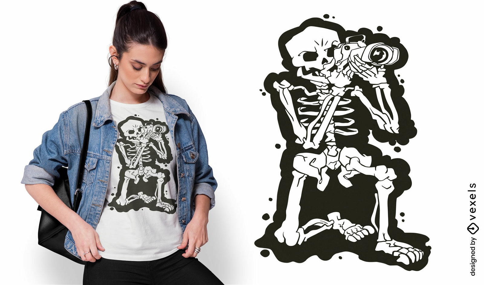 Diseño de camiseta de fotógrafo esqueleto.