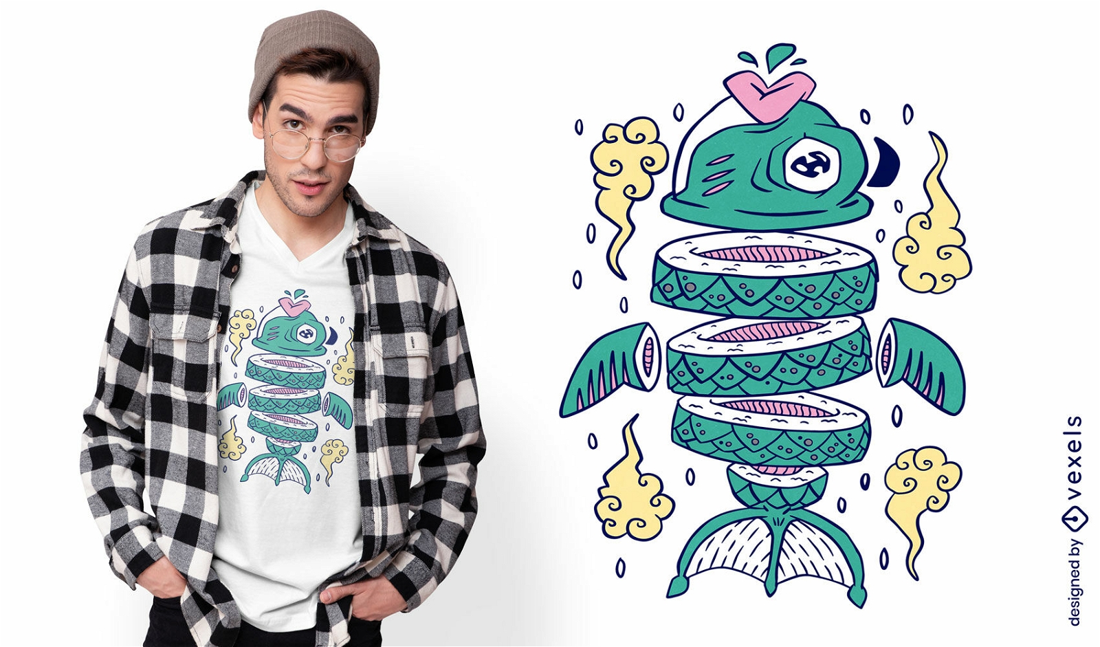 Design de camiseta de peixe fatiado