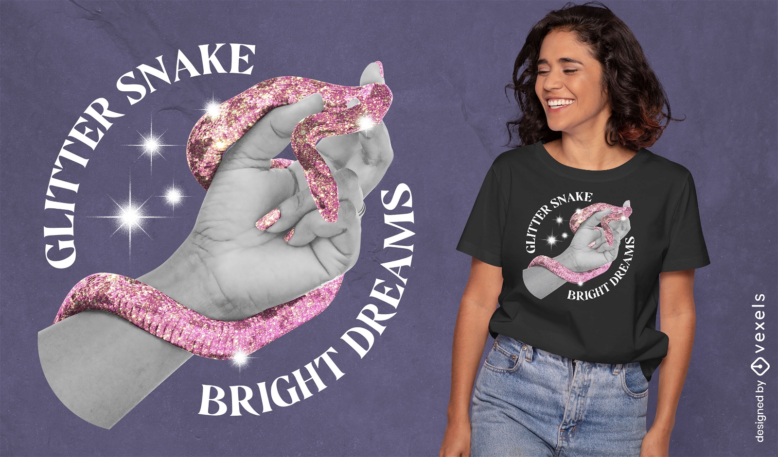 Glitter snake psd t-shirt design