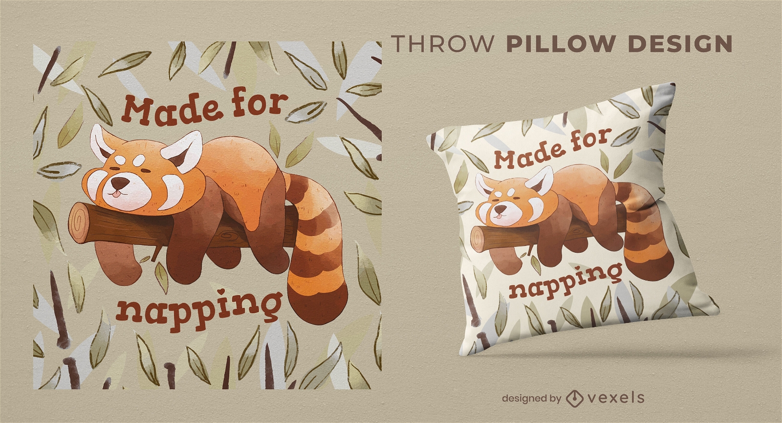 Red panda sleeping throw pillow design