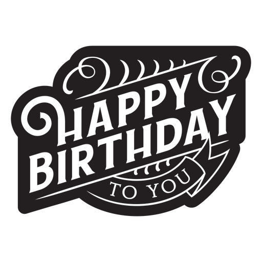 Autocolante preto e branco feliz aniversário para você Desenho PNG