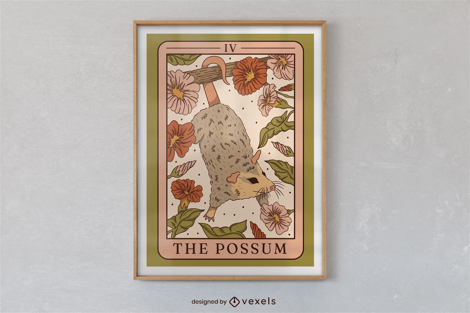 Possum animal in tarot card poster design