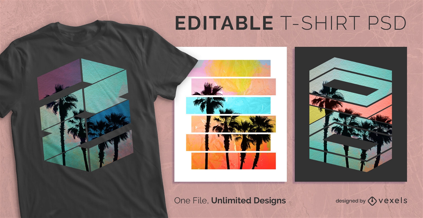Palm trees cut out scalable t-shirt psd