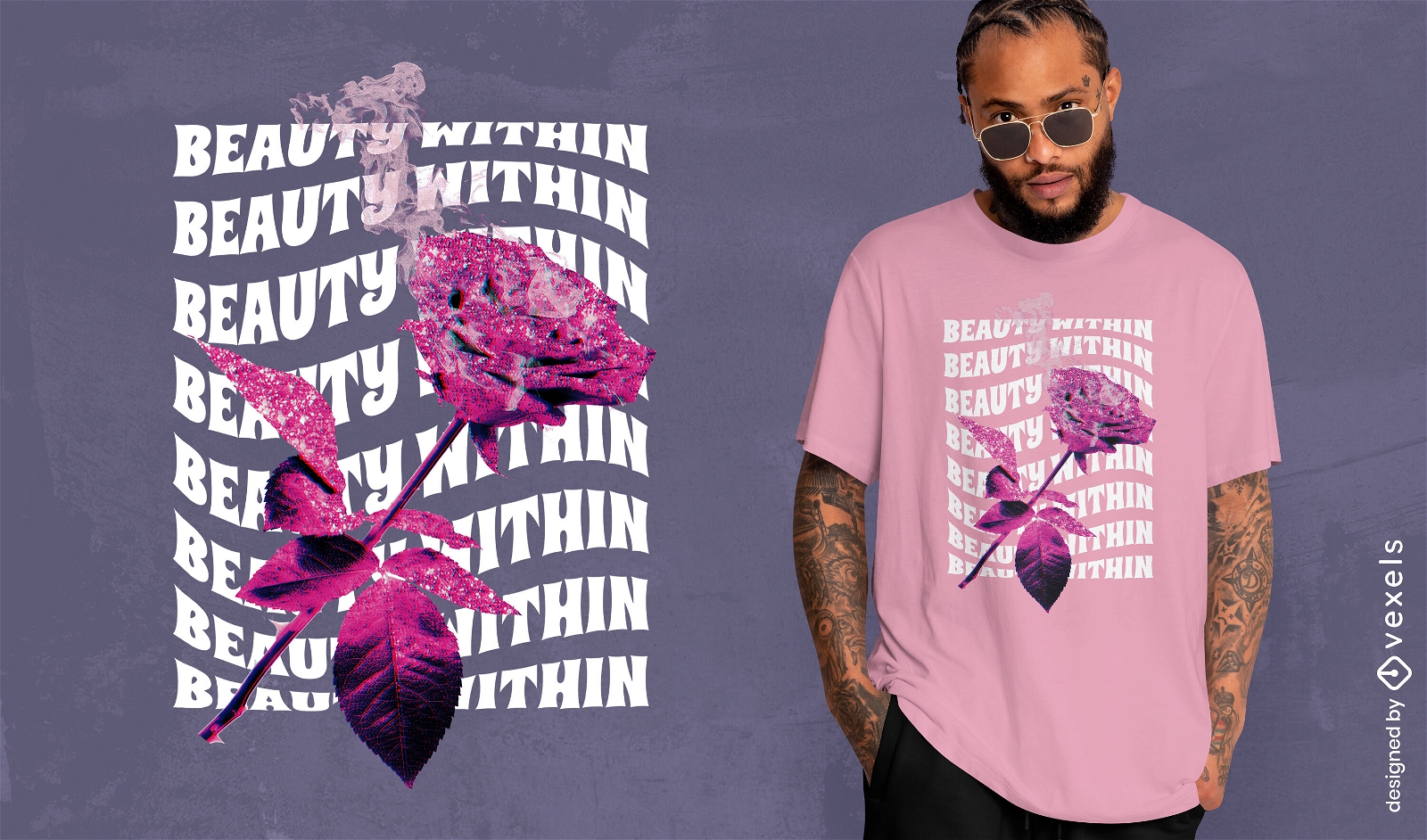 Brillo rosa rosa en llamas camiseta psd