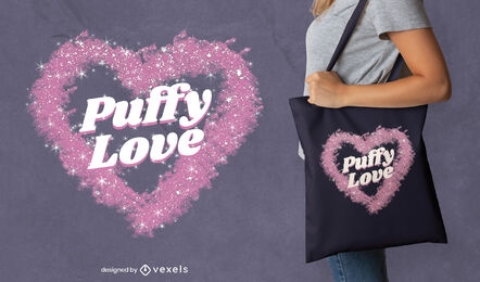 Glitter heart love tote bag design