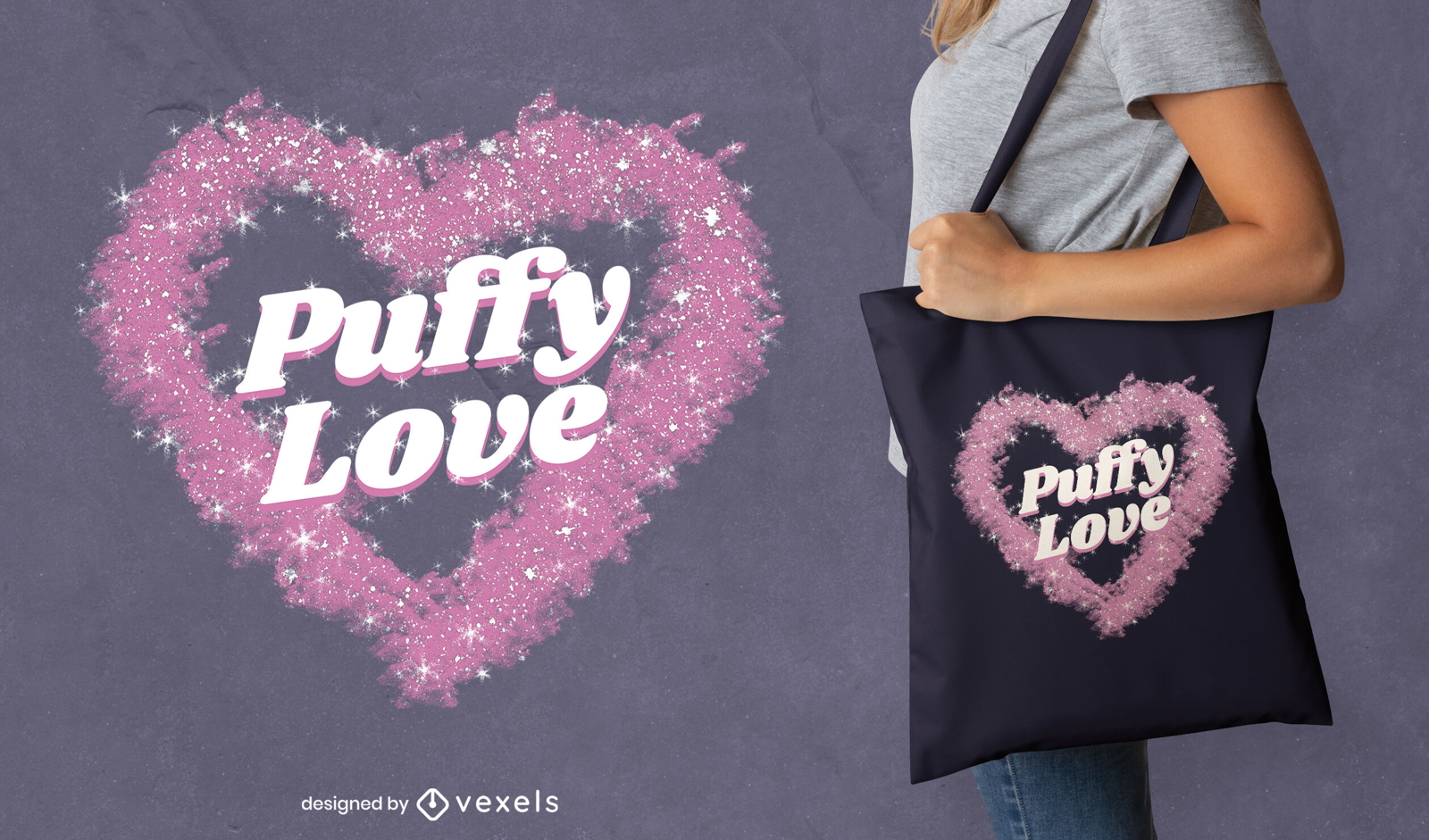 Glitter heart love tote bag design