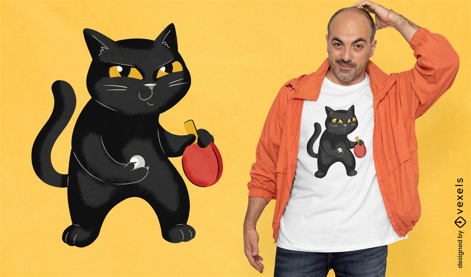 Diseño de camiseta de gato de ping pong.
