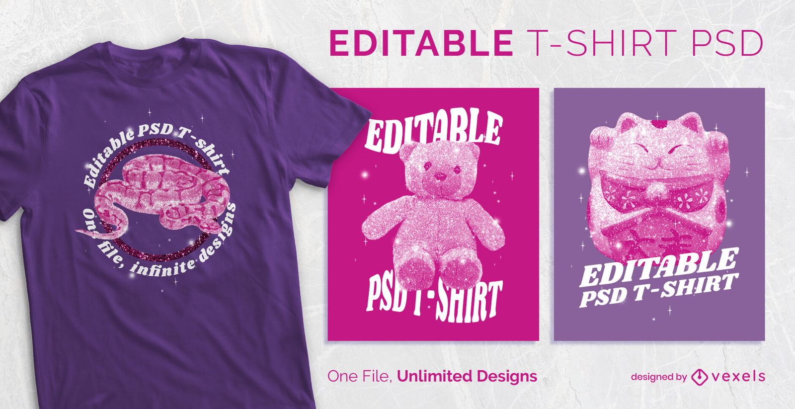 Camiseta escalable de animales de peluche con purpurina psd