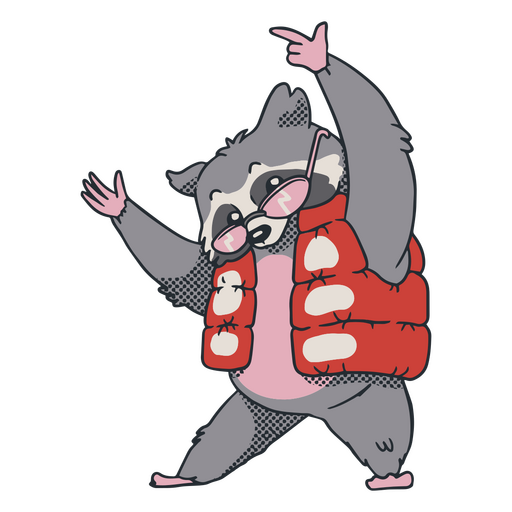 Raccoon in a vest and glasses dancing PNG Design