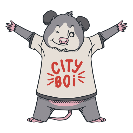 Rata vistiendo una camiseta que dice City Boi. Diseño PNG