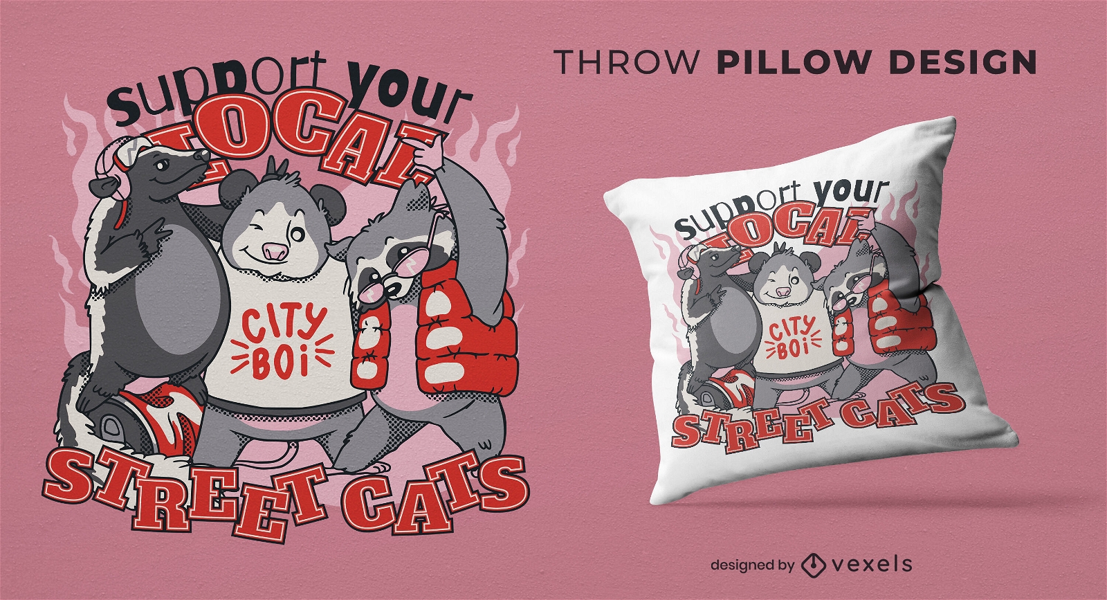 Funny cartoon animal friends throw pillow design