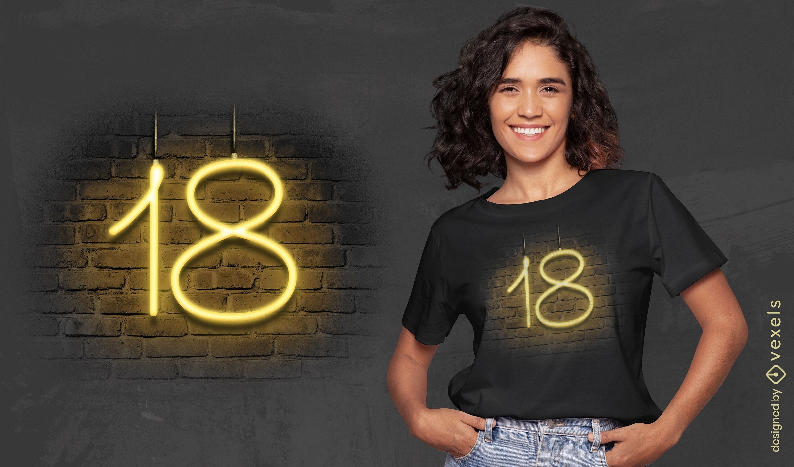 Diseño de camiseta de luces de neón número 18.