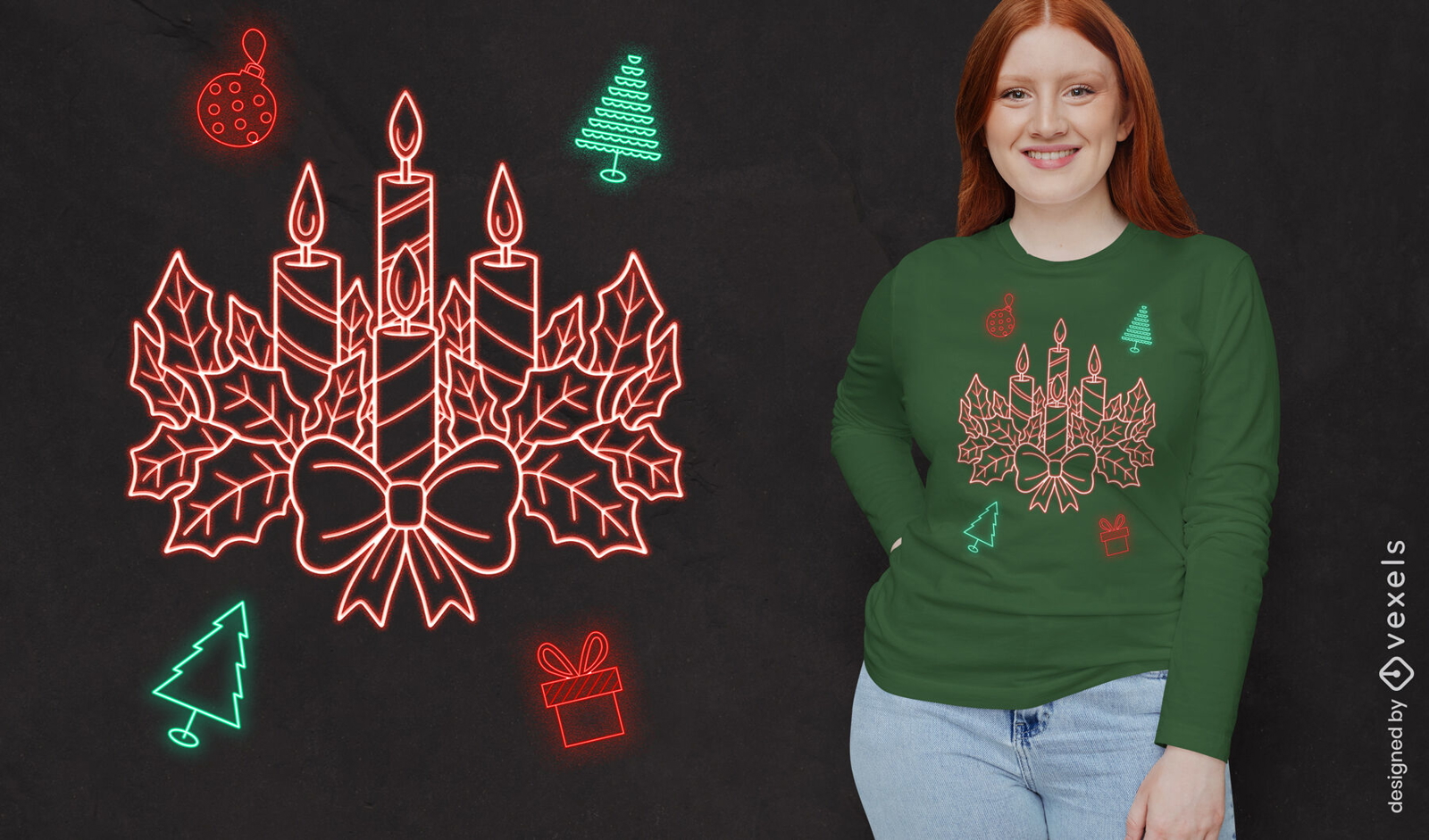 Adventskranz Weihnachten Neon T-Shirt Design