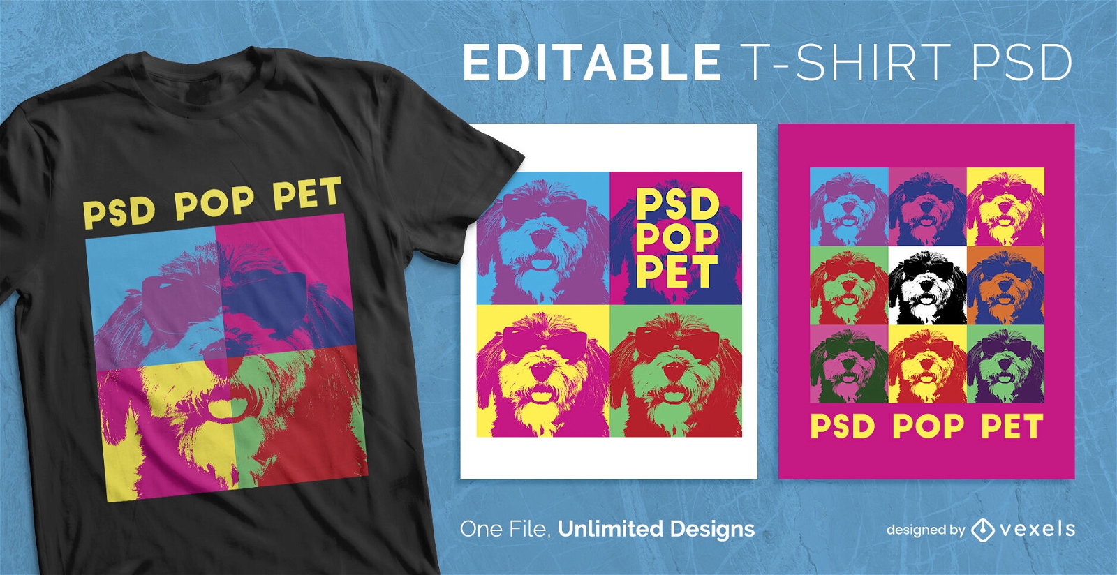 T-shirt escalável de pop art de cachorro animal psd