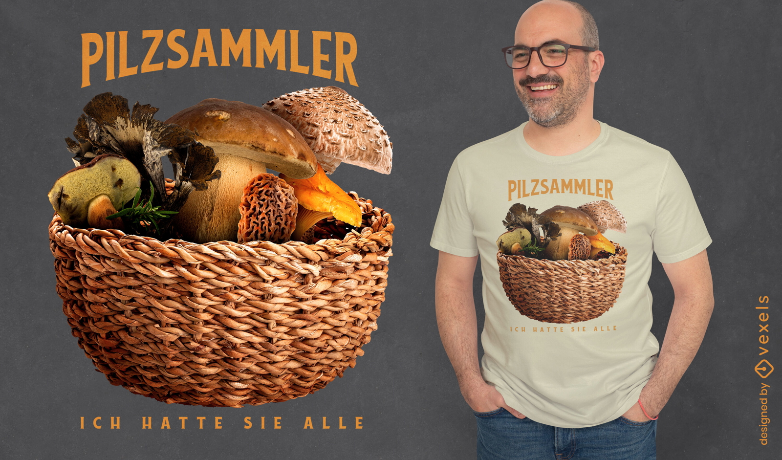 Verschiedene Pilze im Korb-T-Shirt psd