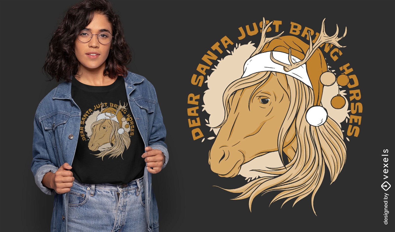 Design de camiseta de Natal e cavalos