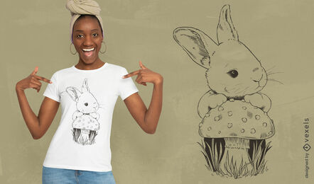 Coelhinho fofo e design de camiseta de cogumelo