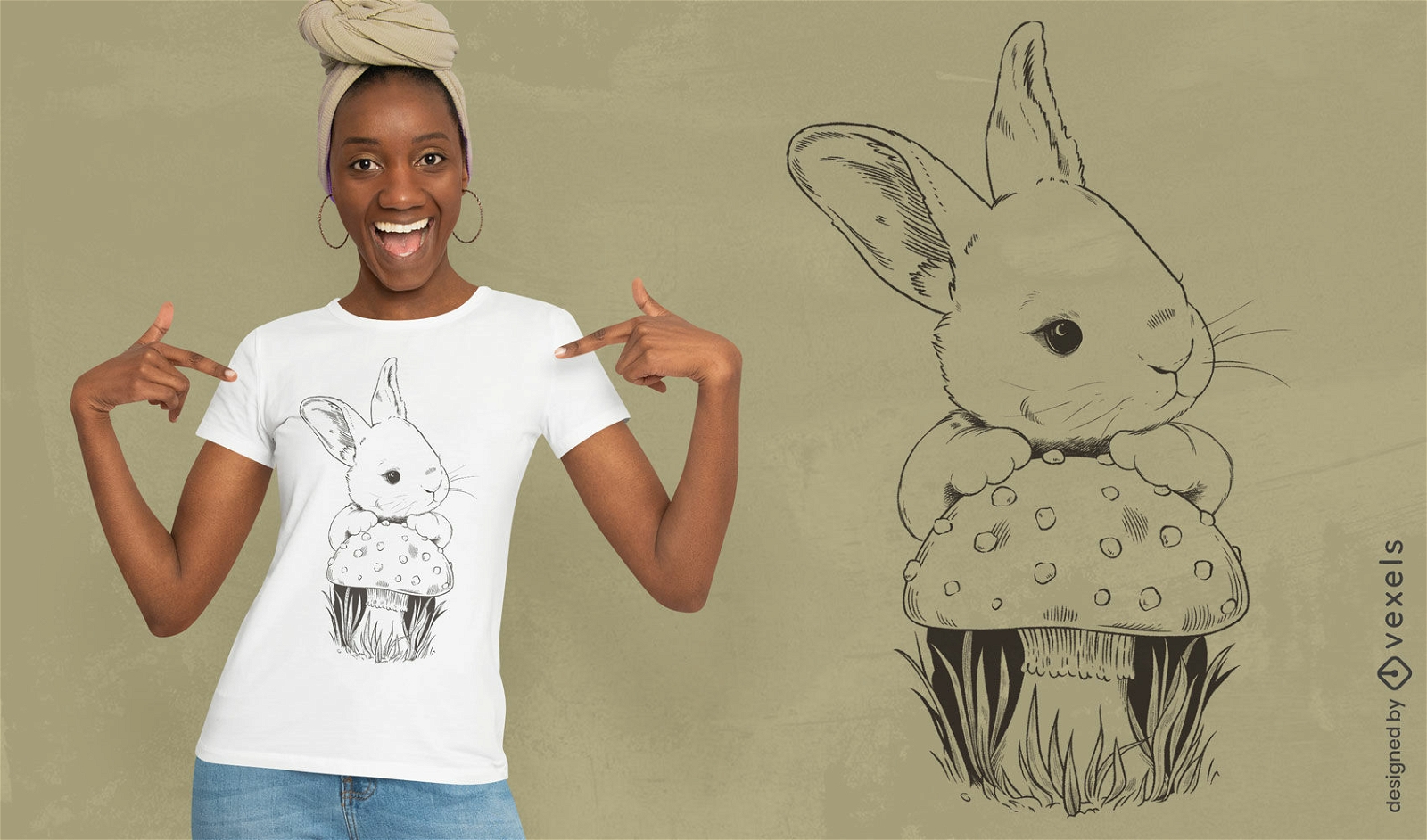 Cute bunny and mushroom t-shirt design