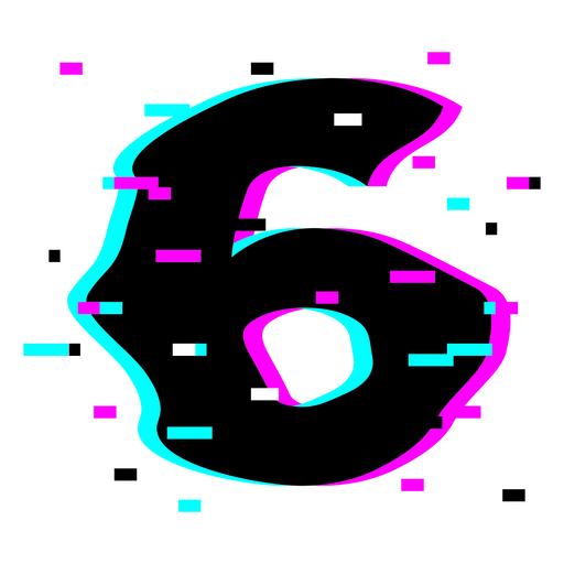 The number six in neon colors PNG Design