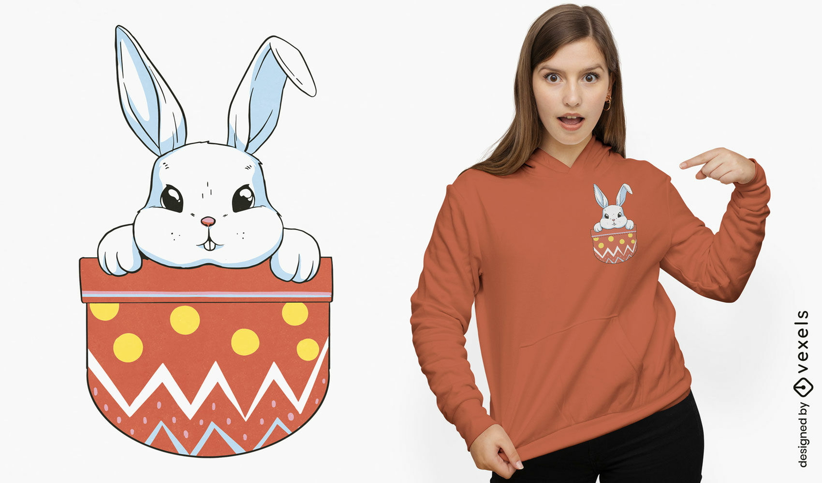 Diseño de camiseta con bolsillo de conejo.