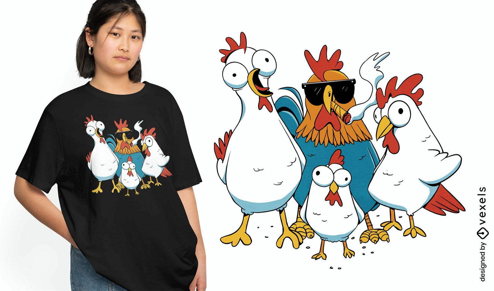 Galo fumando e design de camiseta de frango
