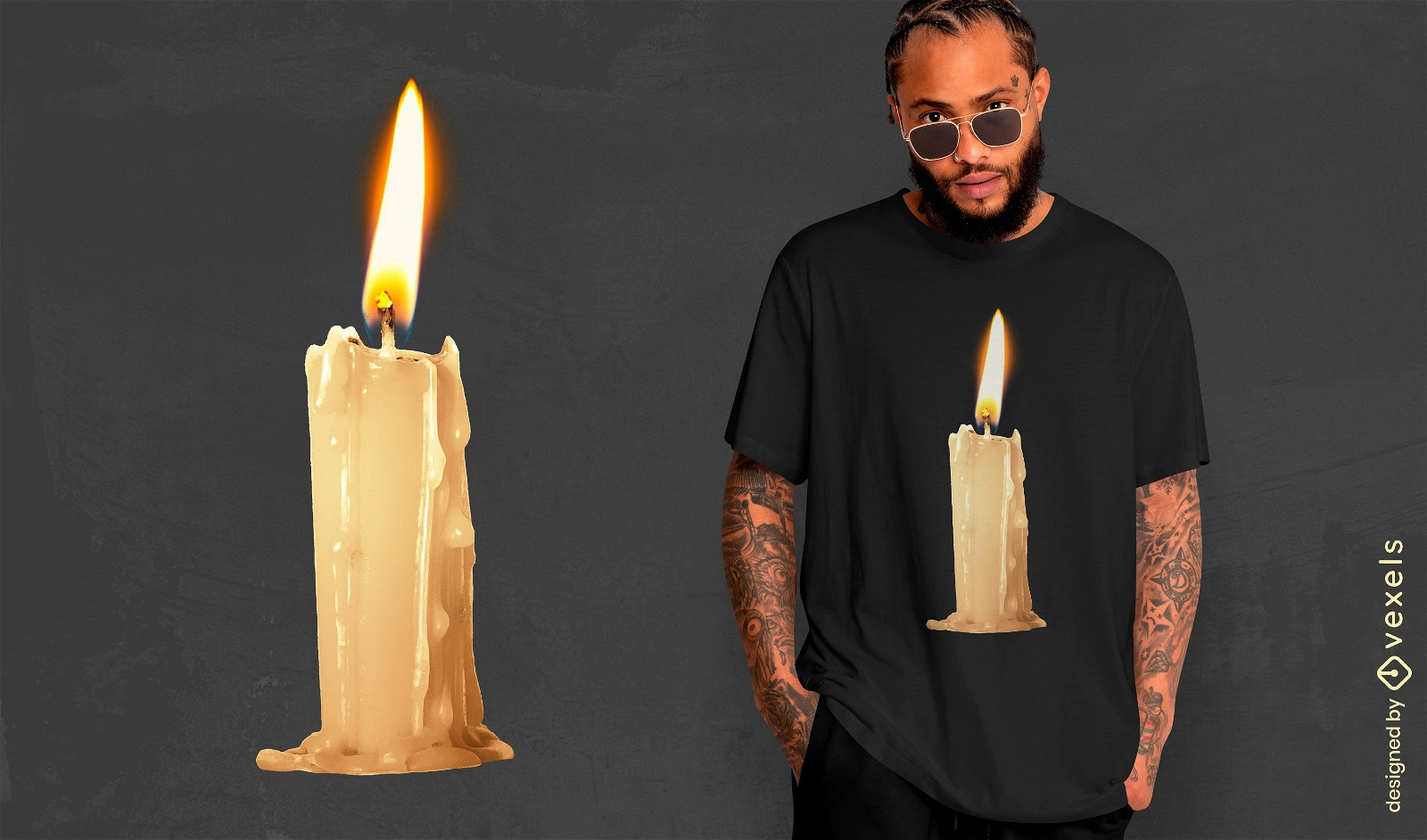 Realistische Kerze mit Licht auf T-Shirt PSD