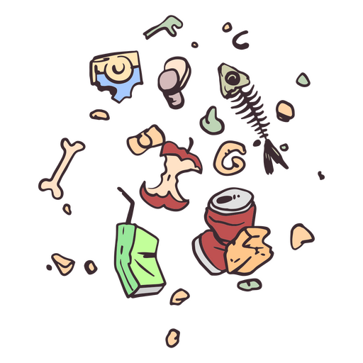 Collection of trash items in a circle PNG Design