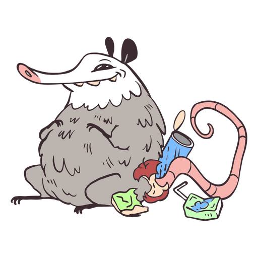 Cartoon opossum sitting on the ground PNG Design