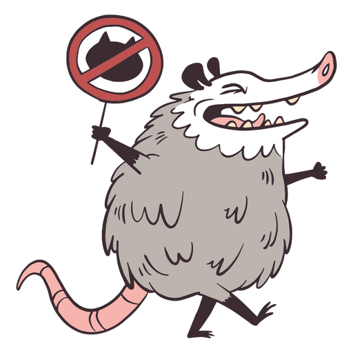Cartoon opossum holding a no sign PNG Design