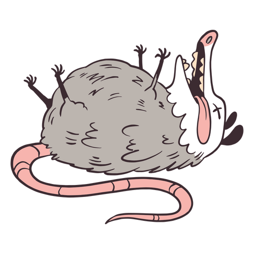 Cartoon opossum with its mouth open PNG Design