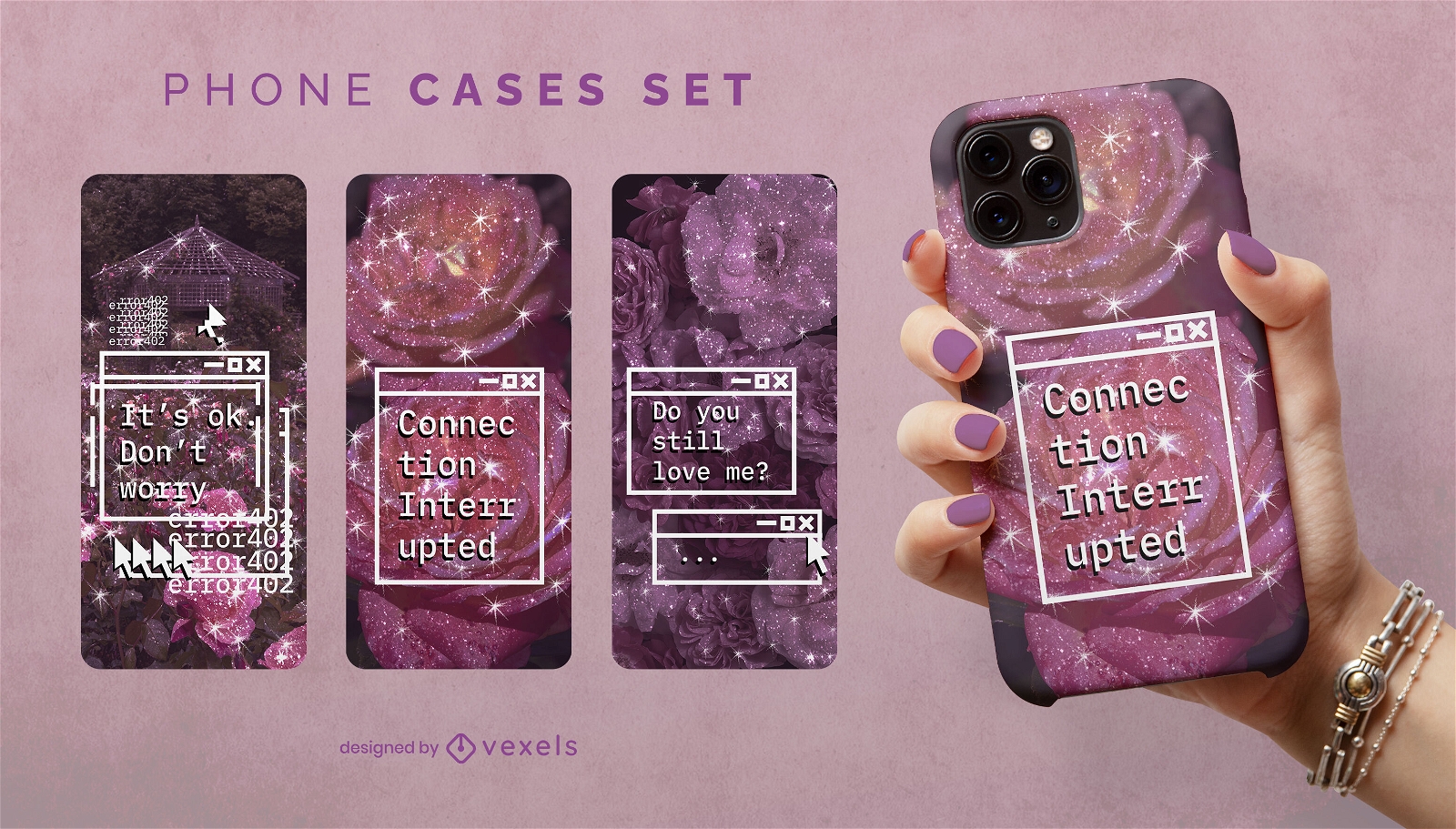 Pink glitter magical phone case psd set