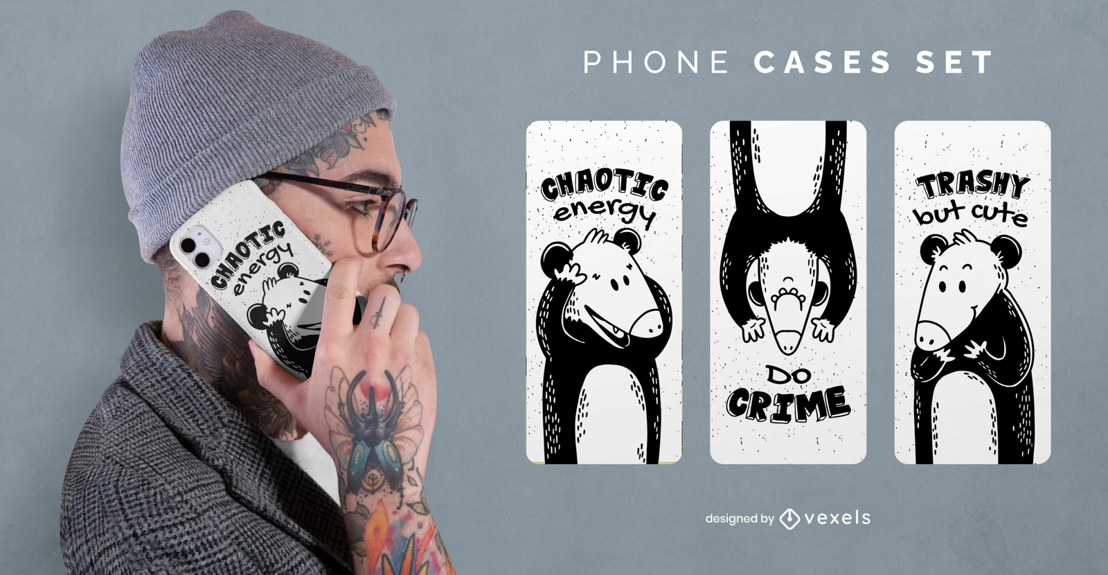 Conjunto de capa de telefone de desenho animado animal gambá