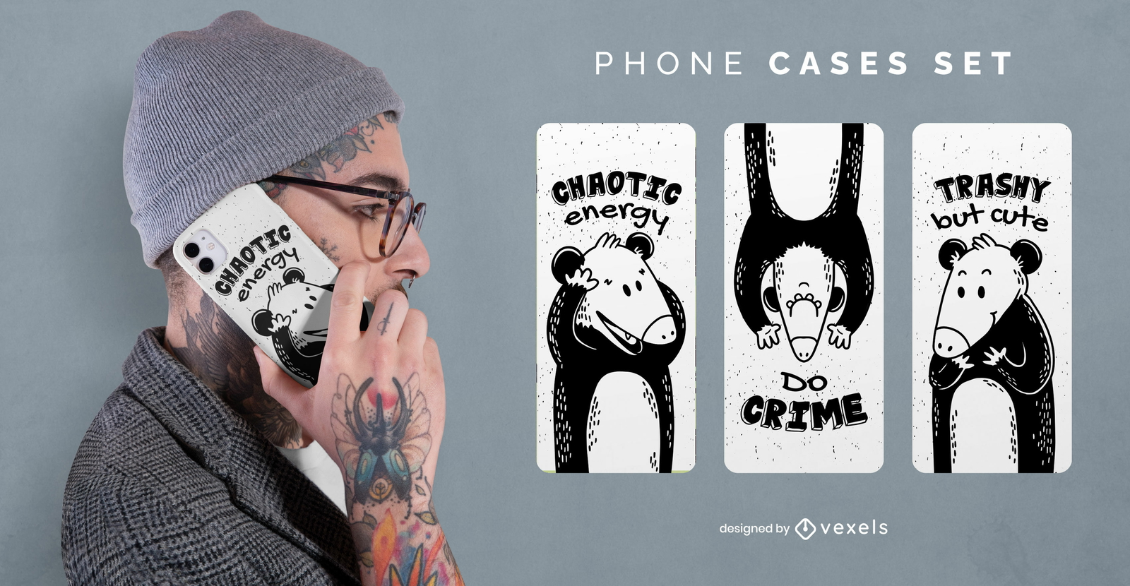 Conjunto de funda de teléfono de dibujos animados lindo animal possum