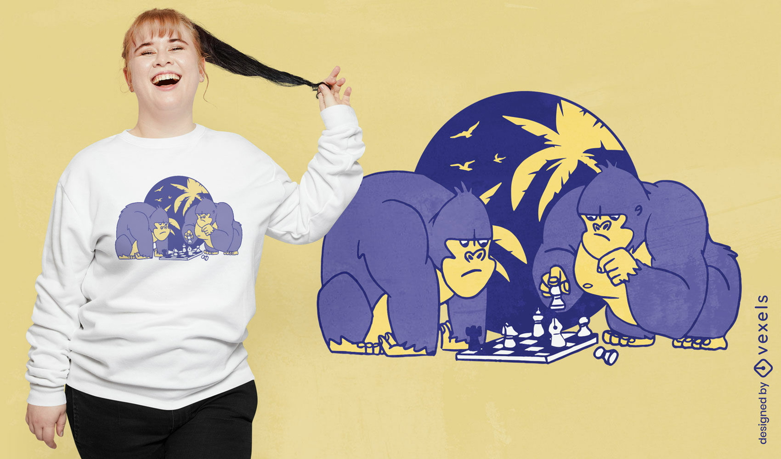 Gorillas, die Schach-T-Shirt-Design spielen