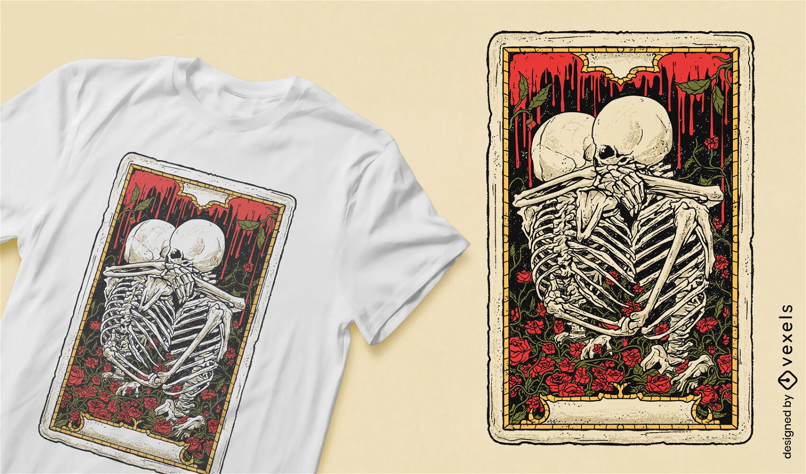 Skelett-Umarmungs-Tarot-T-Shirt-Design