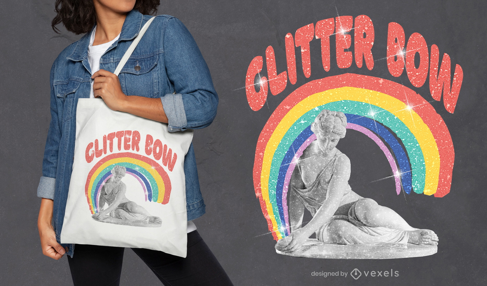 Camiseta de arco-íris com estátua e glitter psd