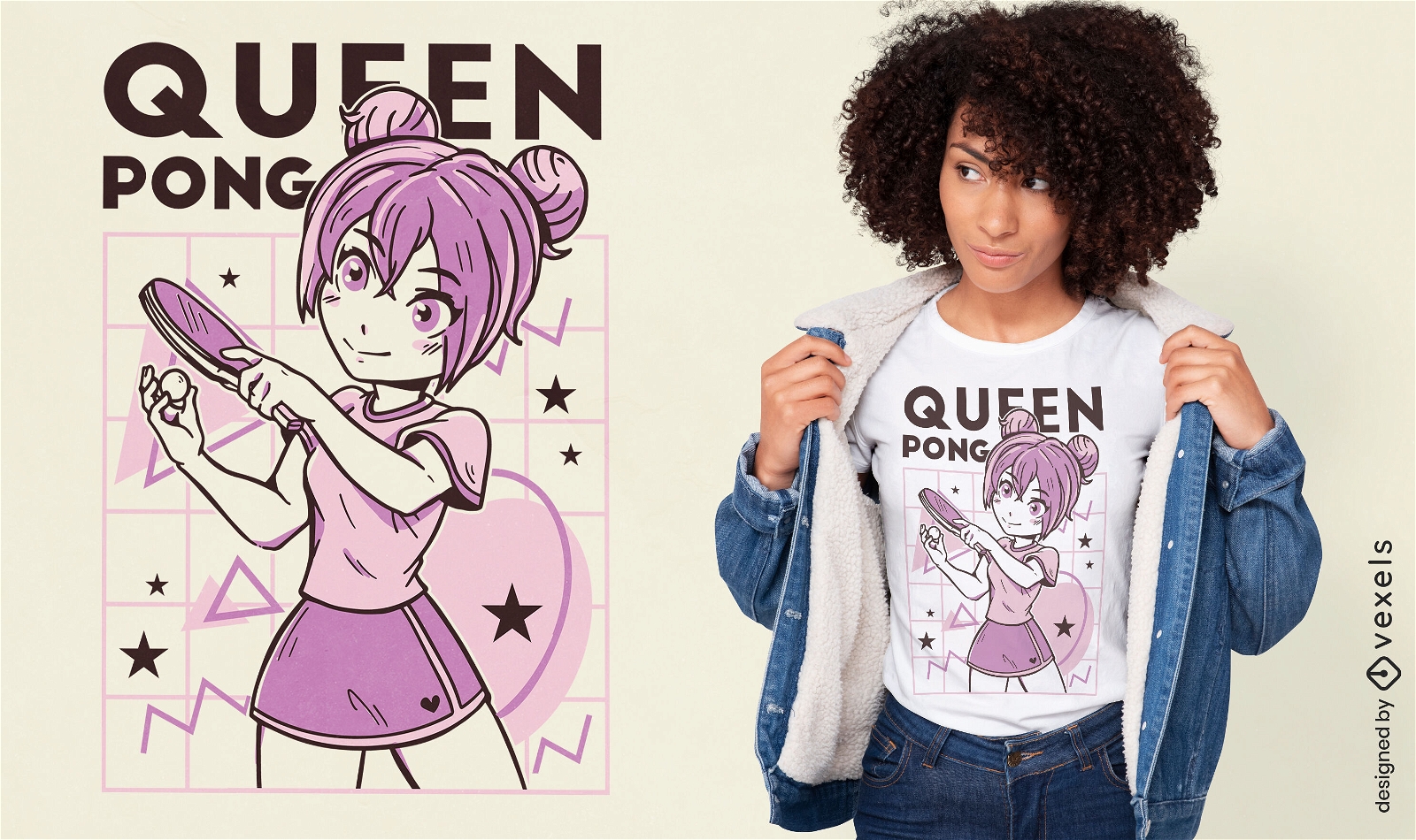 Anime-Mädchen, das Tischtennis-T-Shirt-Design spielt