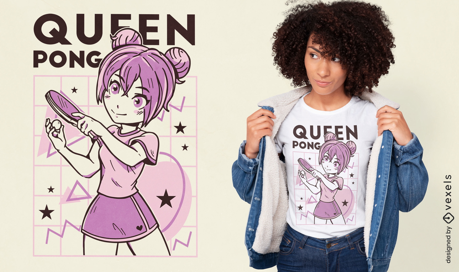 Chica anime jugando diseño de camiseta de tenis de mesa