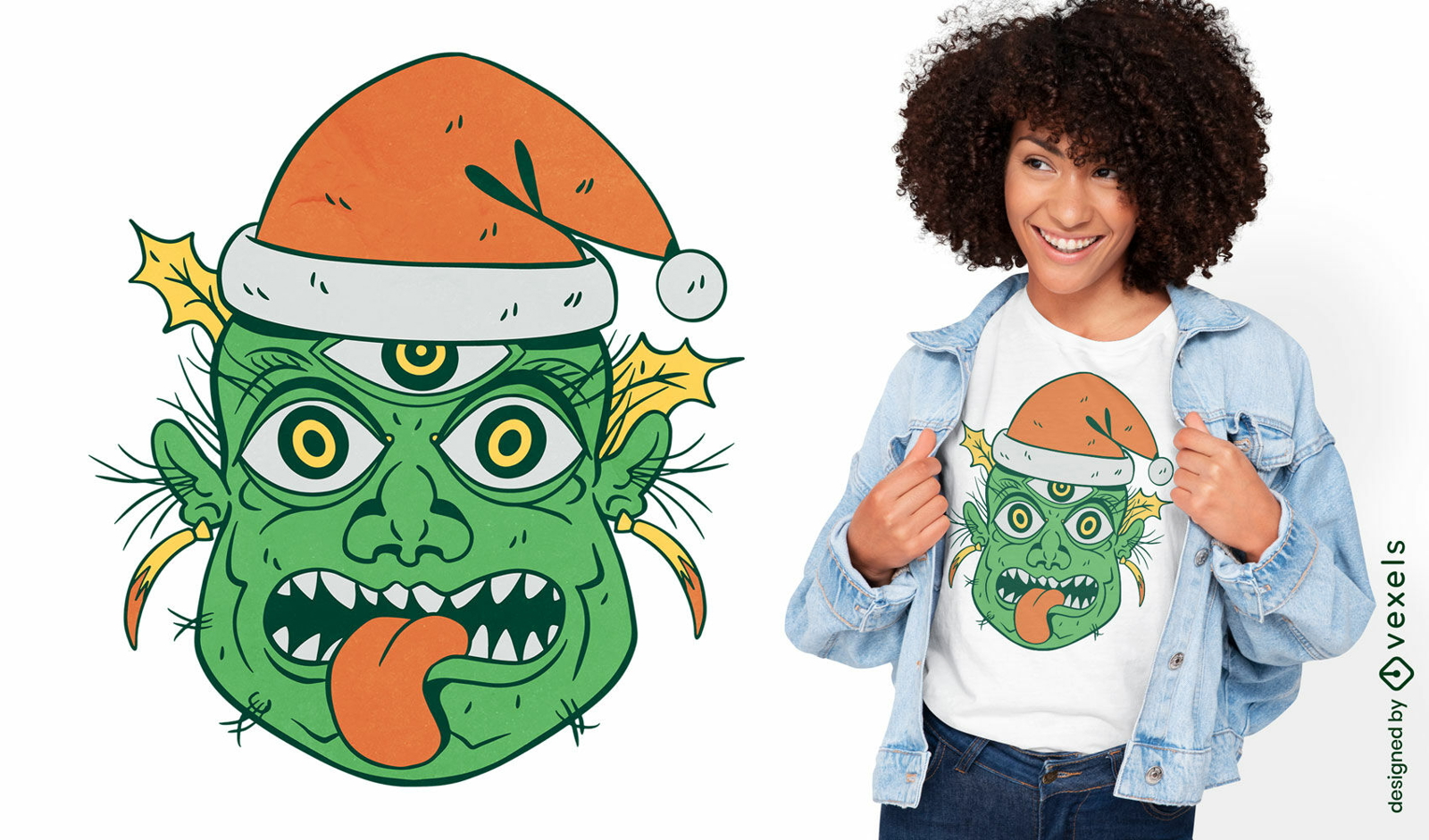Weihnachtsgrünes Monster-T-Shirt-Design