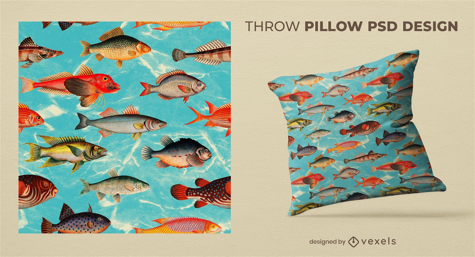Fishes swimming in the ocean throw pillow design