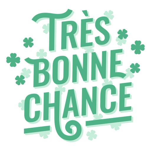 The words tres bone chance on a black background with shamrocks PNG Design